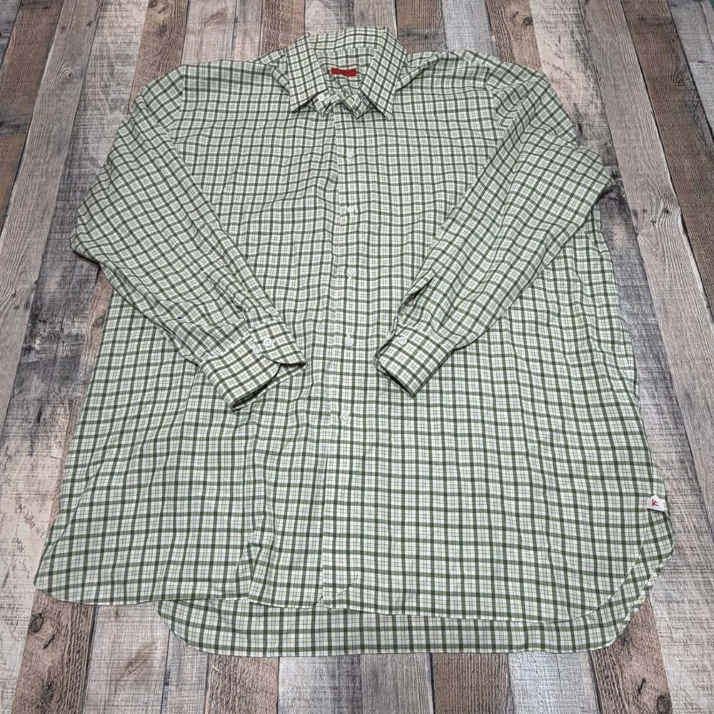 Isaia Button Up Shirt Mens XXL Green Check Bespoke Handsewn Italy Designer